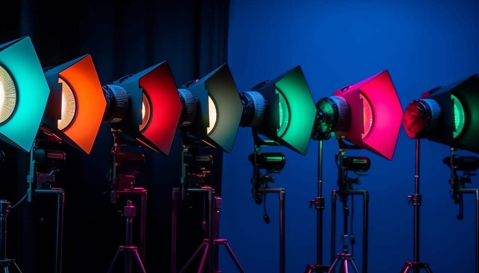 Holofote iluminando um palco preparado para um show de entretenimento